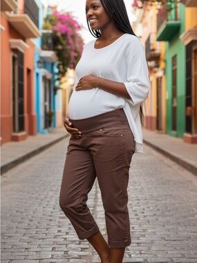 duo Maternity Brown Capri Pregnancy Pants